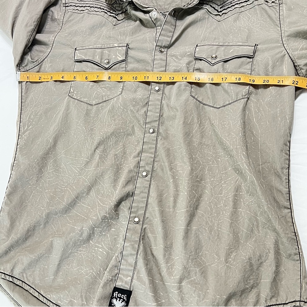 Wrangler Rock 47 Men's Size L Pearl Snap Shirt Bull Skull Western Taupe - Picture 7 of 11